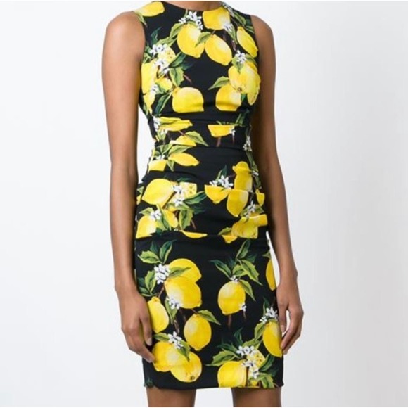 Dolce & Gabbana Dresses & Skirts - Dolce & Gabbana Silk Ruched Lemon Print Dress 38 IT 0-2 US